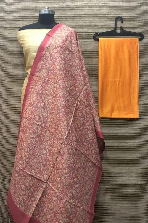 Elegant Ghicha Tussar Silk Plain Suit Material – Handwoven Natural Texture